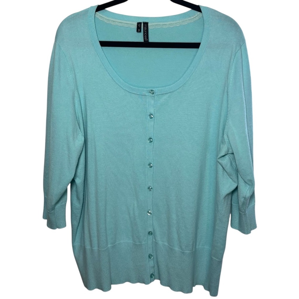 Maurices Light Aqua Blue Scoop Neck Full Button Front Cardigan, [Size 3X]
